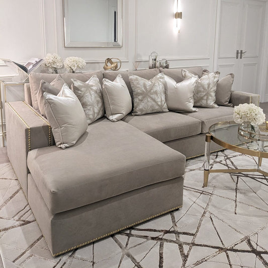 Kiara Mink Velvet Sofa With Brass Studs