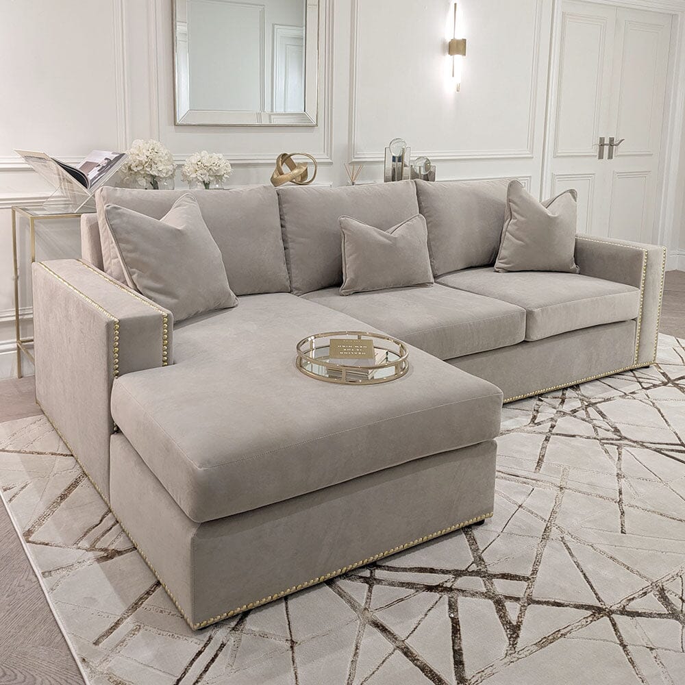 Kiara Mink Velvet Sofa With Brass Studs