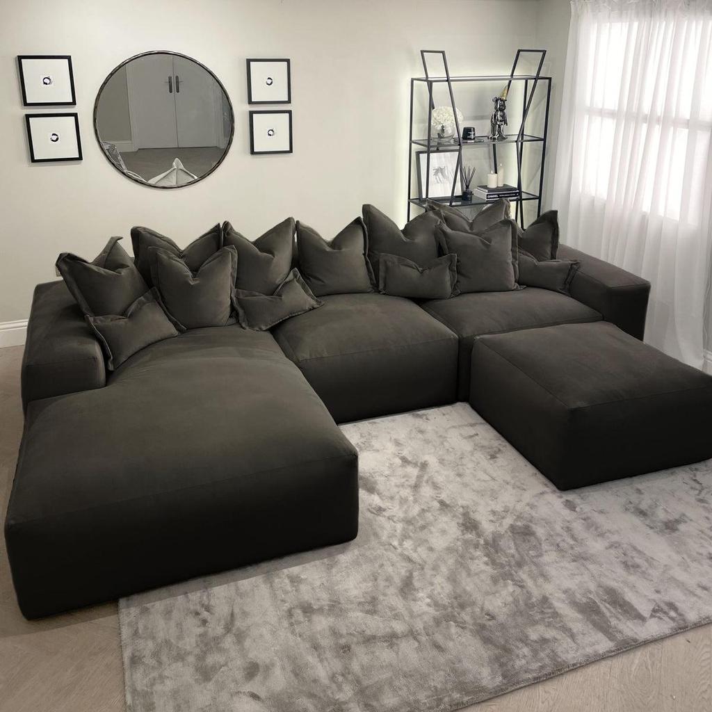Lenox Black Velvet Pillow Back Sofa Range